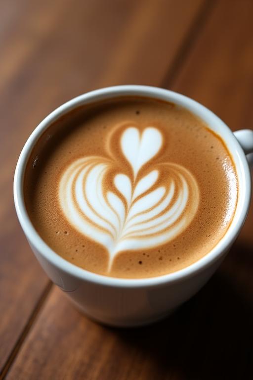 Primer plano de una taza de café con un cisne dibujado en latte art.